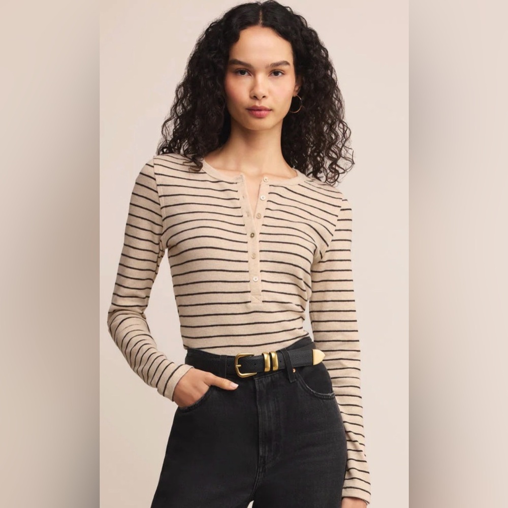 Z supply eve stripe Henley light oatmeal heather - Picture 2 of 3